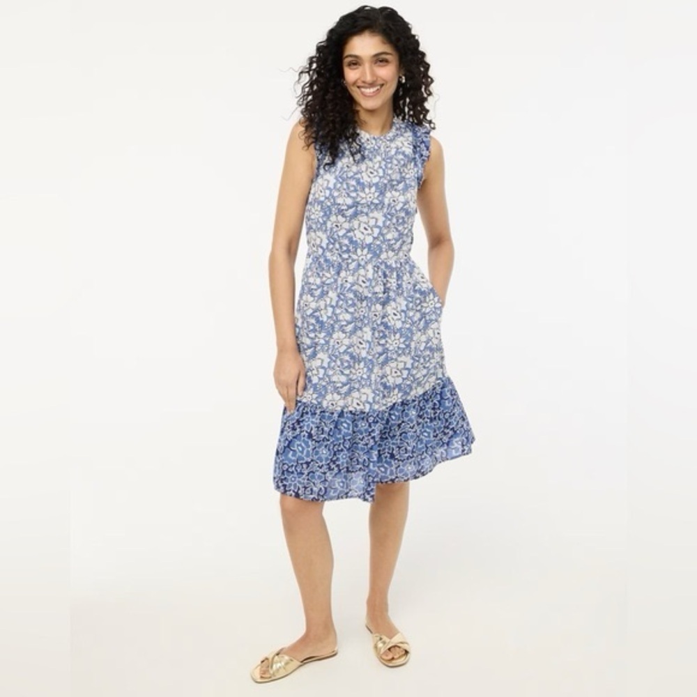 NWT JCrew Floral Ruffle Dress Blue Sz 6